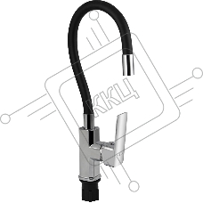 FABIA 9655 Смеситель для кухни, шаровый, с гибким черным изливом, корпус квадратный, цвет ХРОМ.