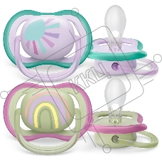 Пустышка Philips Avent ultra air, солнышко/радуга, для девочек, 0-6 мес., 2 шт.