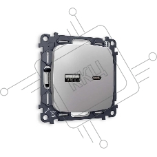 Комплект механизма розетки OMEGA Сталь матовый 2USB A+C 20W 3000mA (быстрая зарядка) QUANT (OP5110, VM177) MO511010