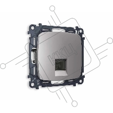 Комплект механизма компьютерной розетки OMEGA Сталь матовый RJ-45(8P8C) CAT6 с шторкой QUANT (OP5120, VM188) MO512010
