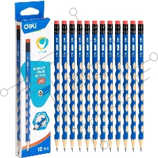 Карандаш чернографитный Deli EC016-2B U-Touch 2B, трехгранный, (12шт) ластик