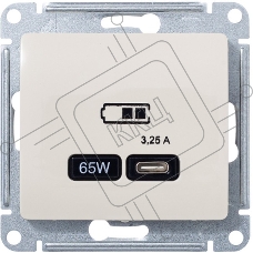 Розетка USB SE тип-C 65W высокоскор.заряд. QC, PD, мех. Glossa бежевый