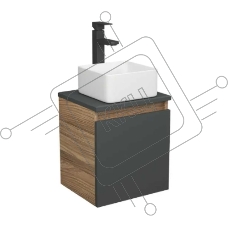 Тумба Bau Dream Blackwood 35 с ящиком, графит, раковина BAU Mini 37х23, смеситель для раковины высокий Hotel Still, нержавеющая сталь