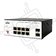 Коммутатор Uniview ISW2000-8T2GP-POE-IN, 8×100 Мбит/с PoE+ + 2×1 Гбит/с SFP Uplink, неуправляемый