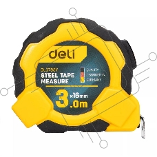 Рулетка Deli DL3795 3м*16мм, Автостоп, ударопрочный корпус, метрическая