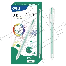 Ручка гелевая автоматическая Deli Delight EG118-GN прозрачный зел. черн. линия 0.5мм