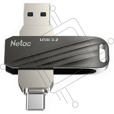 Флеш диск Netac US11 черный 64Gb USB Type-A + USB Type-C, metal/plastic case