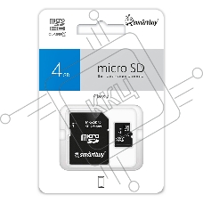 Карта памяти Micro SDHC 4Gb Smartbuy Сlass 4 (с адаптером SD)
