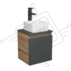 Тумба Bau Dream Blackwood 35 с ящиком, графит, раковина BAU Mini 37х23, смеситель для раковины высокий Hotel Still, нержавеющая сталь, выпуск клик клак, хром