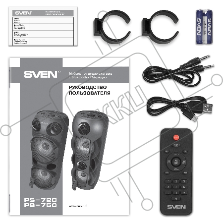 Колонка АС SVEN PS-750, черный (80 Вт, TWS, Bluetooth, FM, USB, microSD, LED-дисплей, 2х4400мА*ч)