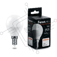 Лампа светодиодная Feron PRO LB-1406 (38066) 6 вт Е14 белый матовый шар