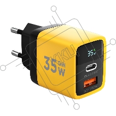 Зарядное устройство с дисплеем Cablexpert MP3A-PC-53, 35Вт GaN, QC3.0/PD3.0, 1хUSB, 1хType-C, желтый, коробка