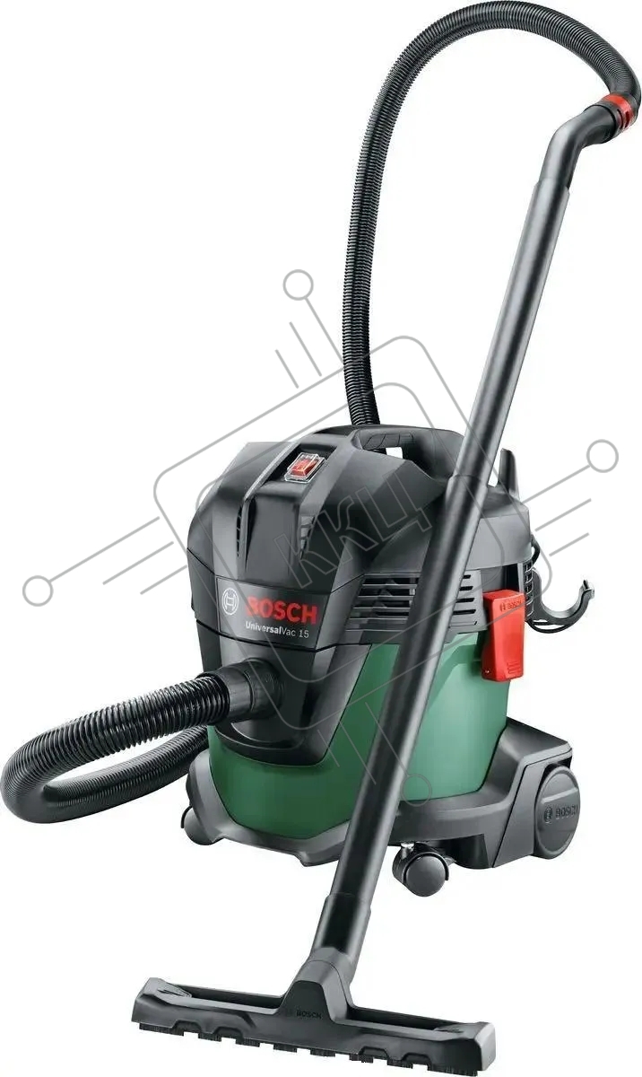 Строительный пылесос Bosch UniversalVac15 зеленый, 1000 Вт, уборка сухая/влажная, пылесборник контейнер, 15 л