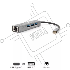 Кабель-концентратор USB 3.1 Type-Cm --> RJ-45+3port USB3.0(f) Aluminum Shell VCOM <DH311A>