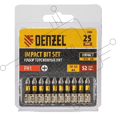 Набор бит торсионных Denzel PH1x25 мм, лазерная обработка шлица, сталь S2, 10 шт.