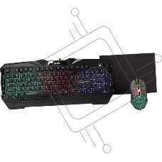 Игровой набор Qumo Solaris, клавиатура  проводная K03, 104 клавиши, встроенная радужная подсветка, мышь проводная M10, оптическая, 800/1200/1600/2200 dpi, коврик