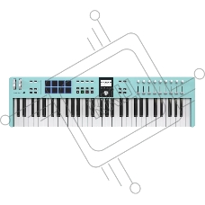 Клавиатура MIDI 231534 Arturia KeyLab Essential 61 mk3 Aquamarine 61 клавиша, LCD дисплей, 9 энкодеров, 8 пэдов, 9 фейдеров, 12 кнопок управления, колеса высоты тона и модуляции, 1/4