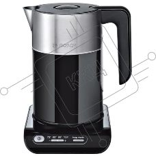 Электрочайник Bosch TWK8613P черный, 1.5 л, 2400 Вт, скрытый нагревательный элемент, поддержание температуры