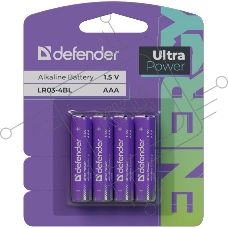 Батарейка алкалиновая Defender LR03-4BL ААА, блистер, 4 шт.,UltraPower