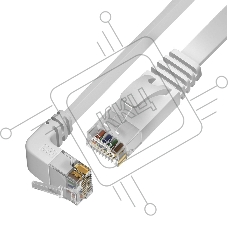 Патч-корд GCR PROF UTP медь кат.6, нижний угол, ethernet high speed 10 Гбит/с, RJ45, T568B, плоский 7.5m, белый
