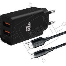 Сетевое зарядное устройство AKSBERRY (6900209220015) T38 2 USB 2.4A + кабель MicroUSB, черный