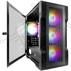 Компьютерный корпус 1STPLAYER TRILOBITE T3 Black / mATX, TG / 4x 120mm LED fans inc. / T3-BK-4F1