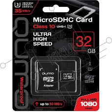 Флеш карта QUMO MicroSDHC 32GB Сlass 10 UHS-I U3 ,3.0 с адаптером SD, черно-красная картонная упаковка (QM32GMICSDHC10U3)