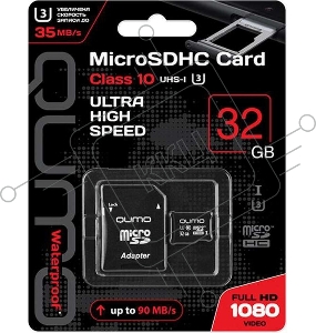 Флеш карта QUMO MicroSDHC 32GB Сlass 10 UHS-I U3 ,3.0 с адаптером SD, черно-красная картонная упаковка (QM32GMICSDHC10U3)