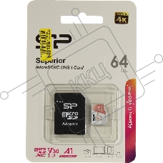 Флеш карта microSD 64GB Silicon Power Superior A1 microSDXC Class 10 UHS-I U3 100/80 Mb/s (SD адаптер)