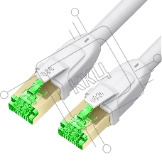 Патч-корд GCR LSZH PROF cat.8 ethernet SF/FTP, RJ45, медь, 40 Гбит/с, 26 AWG, белый, литой, экранированные коннекторы 24K GOLD, 7.5m