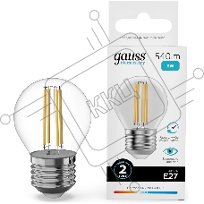 Лампа филам. Gauss Filament 8Вт цок.:E27 шар св.свеч.бел.нейт. (упак.:10шт) (52228)