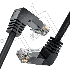Патч-корд GCR UTP кат.6, верхний/верхний угол, литой, ethernet high speed, RJ45, T568B, 0.5m, черный