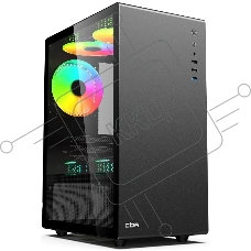 Компьютчерный корпус CBR mATX Minitower V500, без БП, 1*USB 3.0, 2*USB 2.0, HD Audio+Mic, закаленное стекло, черный [PCC-MATX-V500-WPSU