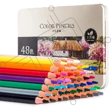 Карандаши цветные Deli 6567, липа, цветной корпус 48 цветов, металлическая коробка