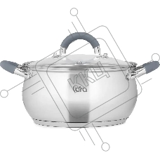 Кастрюля LARA LR02-483 BELL 22x12,5 см, 4,7 л, нержавеющая сталь 316L (хром/никель/молибден), индукционное дно, силиконовая ручка, стеклянная крышка