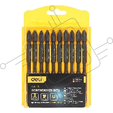 Набор двухсторонних торсионных бит для ударных шуруповертов 10 шт Deli DL253202 PH2*100мм, сталь S2, пласт.кейс