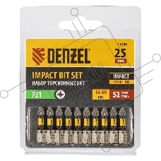 Набор бит торсионных Denzel PZ1x25 мм, лазерная обработка шлица, сталь S2, 10 шт.