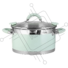 Кастрюля LARA LR02-540 MINT 16x9 см, 1,7 л, носик, индукционное дно, крышка с бортом, полипропилен, силикон, нержавеющая сталь