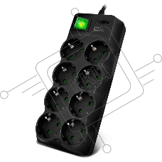 Сетевой фильтр Sven SF-08E-16 (3 м 8 розеток с защитными шторками,16А) черный, цветная коробка
