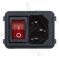Выключатель клавишный 250V 10А (4с) ON-OFF красный с подсветкой и штекером C14 3PIN  Rexant