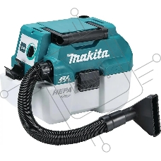 Строительный пылесос Makita DVC750LZ синий, питание от аккумулятора, уборка сухая/влажная, пылесборник контейнер, 7.5 л