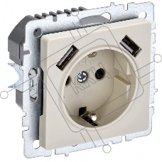 Розетка 1-местная IEK BRITE РЮш10-2-БрКр (BR-R14-16-U21-D31-K10) с заземлением, с защитными шторками, 16А, с USB A+A 5В 3,1А, бежевый
