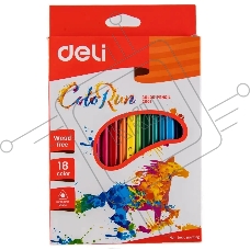 Карандаши цветные Deli ColoRun EC00110 трехгранные пластик 18 цветов, коробка с европодвесом