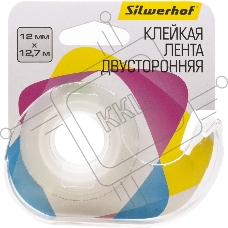 Клейкая лента двухсторонняя Silwerhof прозрачная, ширина 12мм, длина 12.7м полипропилен на диспенсере