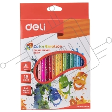 Карандаши цветные Deli Color Emotion EC00210, трехгранный профиль, липа, 18 цветов, коробка с европодвесом