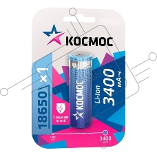 Аккумулятор Li-ion 18650 3400мА.ч с защитой (блист.1шт) Космос KOC18650Li-ion34PBL1