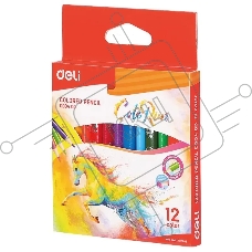 Карандаши цветные Deli EC00400 ColoRun, трехгранный профиль, тополь, 12 цветов, коробка с европодвесом