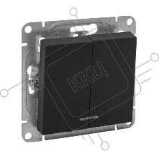 Механизм выключателя EKF UP1-SWB-24 двухклавишный, с подсветкой, черный Эпика