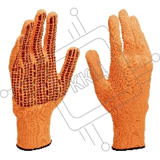 Перчатки Сибртех трикотажные, синтетическая нить, ПВХ-гель точка, оранжевый, L, 13 класс