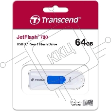 Флеш диск 64GB Transcend JetFlash 790, USB 3.0, Белый/Синий